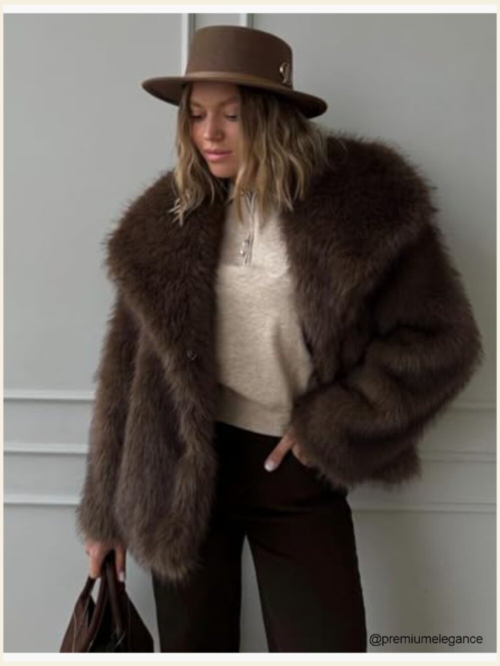 Cropped Faux Fur Coat Lapel Fluffy Shaggy Jacket Winter Warm - Picture 4 of 7